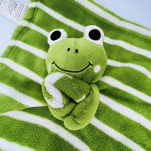 SL Home Fashions Green White Stripe Frog Lovey Security Blanket Blankie Plush 14